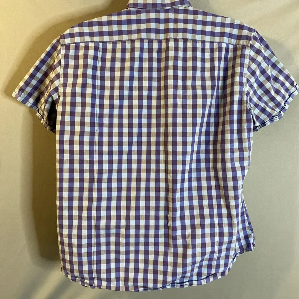 Banana Republic Plaid Shirt Short Sleeve Button Up Purple Plaid Mens XL Casual